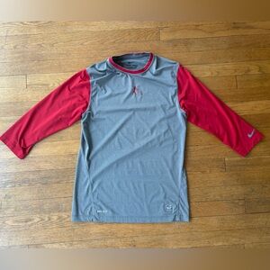 Nike Shirt Mens Medium Red Gray Pro Combat Dri Fit Fitted Baseball 3/4 Sleeve ⚾️